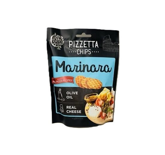 PIZZETTA CHIPS Marinara maizes uzkodas ar olīveļļu, sieru, kaltētiem tomātiem un garšaugiem